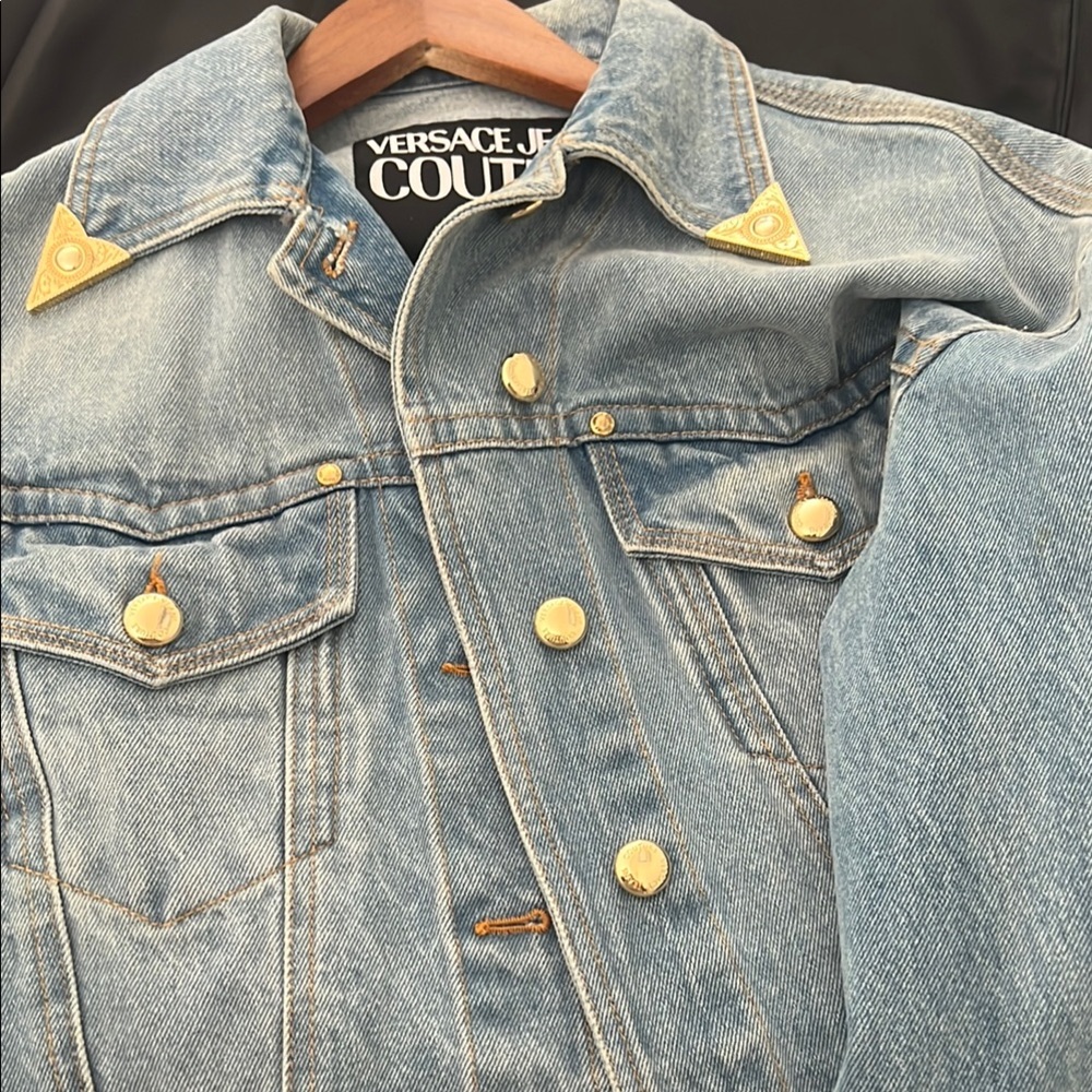 VERSACE Blue Denim Cropped Jacket - Picture 7 of 8